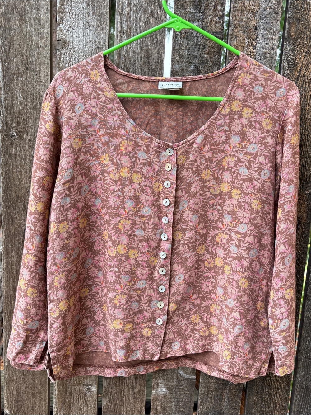 Habitat 100% Linen Vintage Floral Button Down Cardigan Top Sz Small